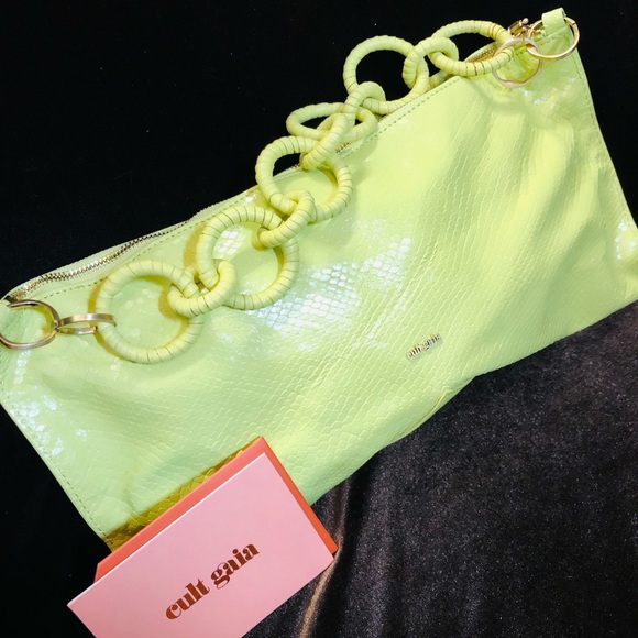 cult gaia Handbags - cult gaia Neon Lime Chain-Link Clutch